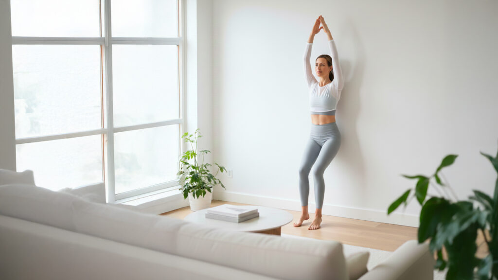 posture de l'ange Pilates au mur