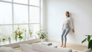 femme faisant du pilates au mur